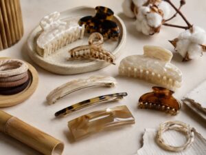 high-end hair ties and clips are now being made from a wide range of cellulose-based materials