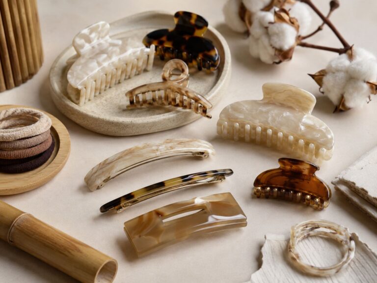 high-end hair ties and clips are now being made from a wide range of cellulose-based materials